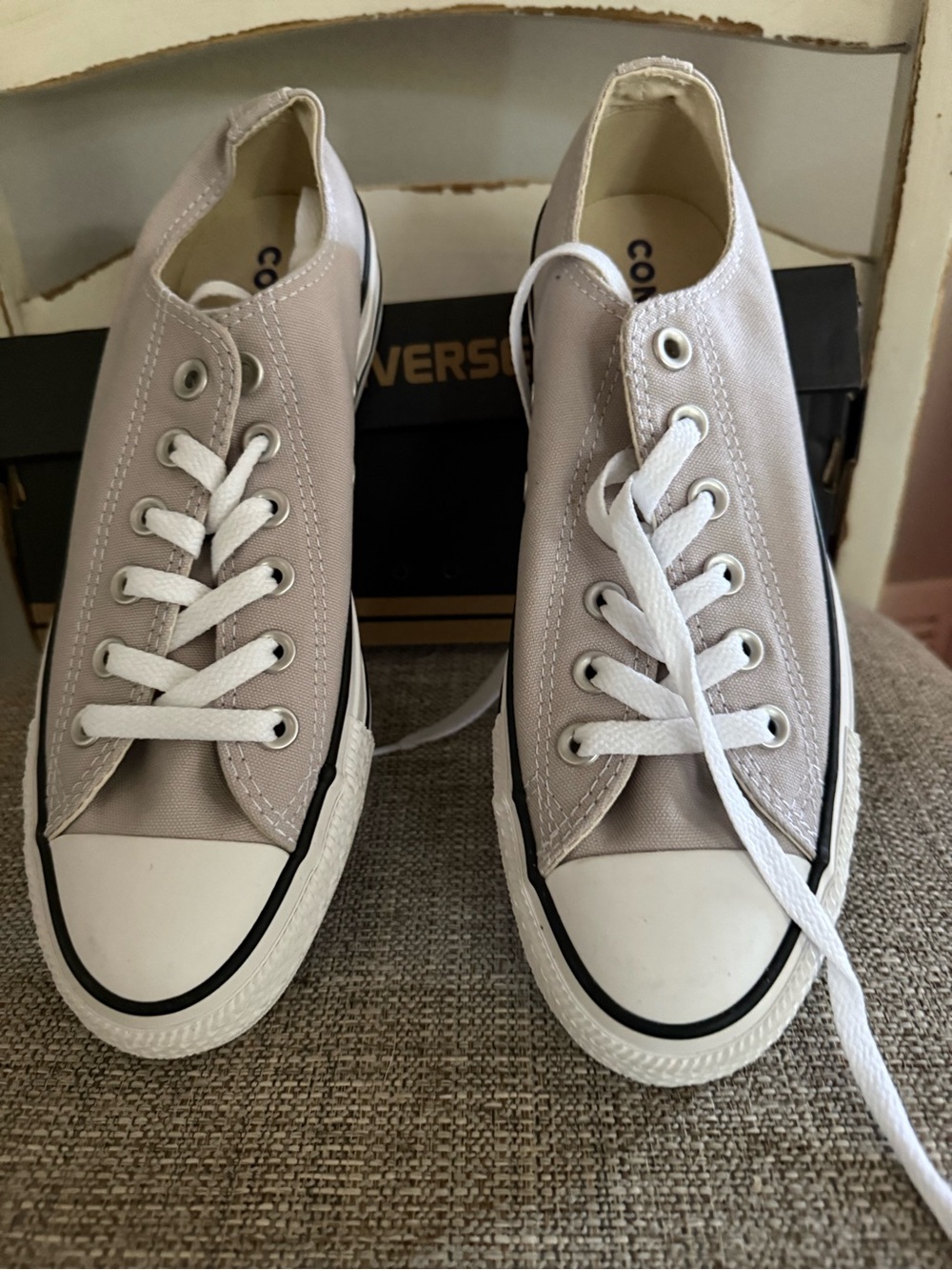 **BRAND NEW** Converse Low Top Canvas Sneakers in Light Taupe and White